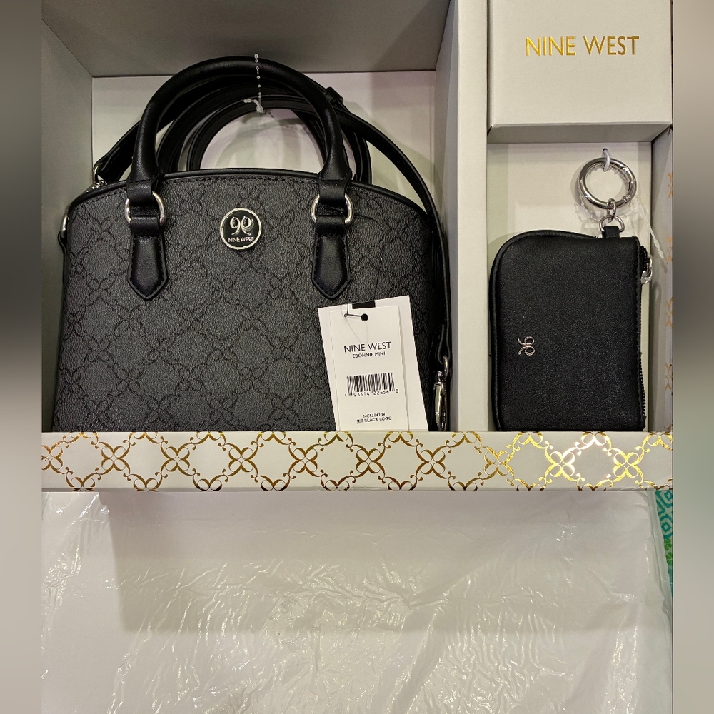 Nine West Ebonnie Mini Gray and Black Satchel Set